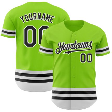 Custom Name and Number Authentic Baseball Jersey - Personalized Neon Green Black-White Line Design Personalized Neon Green