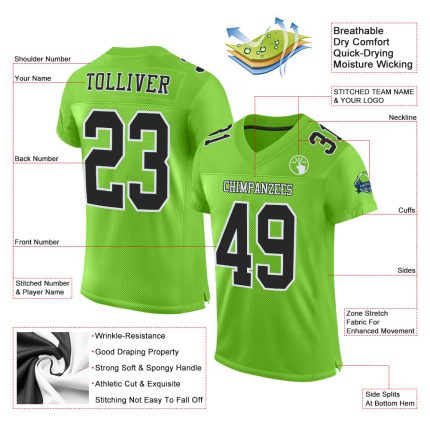 Personalized Neon Green Black White Authentic Football Jersey Mesh Design Personalized Neon Green Black-White Mesh Authentic