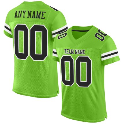 Custom Name Number Football Jersey Neon Green Black White Mesh Authentic Personalized Neon Green Black-White Mesh Authentic