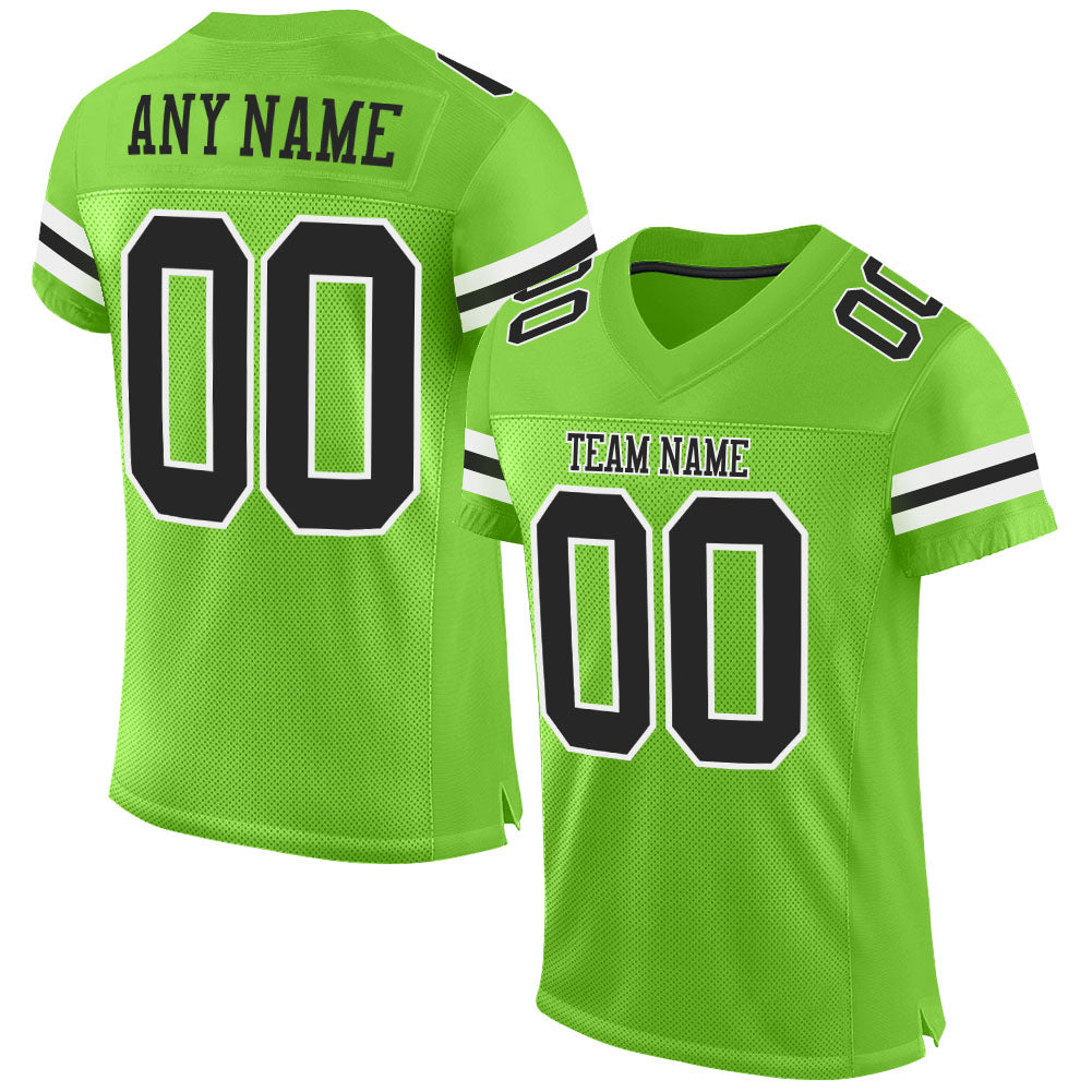 Custom Name Number Football Jersey Neon Green Black White Mesh Authentic Personalized Neon Green Black-White Mesh Authentic