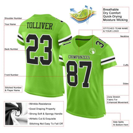 Custom Name Number Football Jersey Neon Green Black White Mesh Authentic Personalized Neon Green Black-White Mesh Authentic