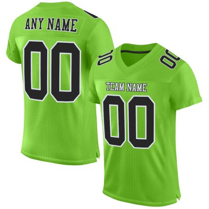 Personalized Neon Green Black White Authentic Football Jersey Mesh Design Personalized Neon Green Black-White Mesh Authentic