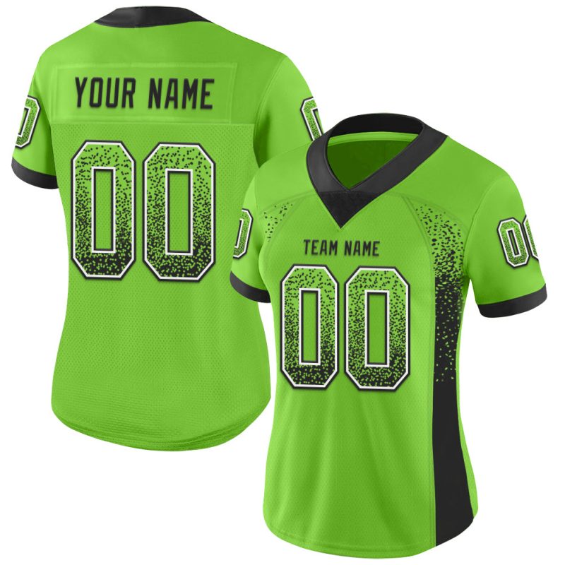 Custom Neon Green Black-White Mesh Football Jersey with Personalized Name & Number - Drift Fashion Team Apparel Personalized