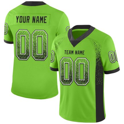 Custom Neon Green Black-White Mesh Football Jersey with Personalized Name & Number - Drift Fashion Team Apparel Personalized