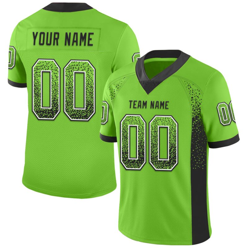 Custom Neon Green Black-White Mesh Football Jersey with Personalized Name & Number - Drift Fashion Team Apparel Personalized