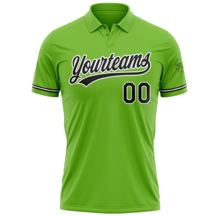 Custom Team Name Number Personalized Golf Polo Shirt in Neon Green and Black-White Performance Vapor Personalized Neon Green