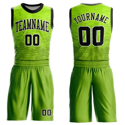 Personalized Basketball Jersey Neon Green Black-White Round Neck Sublimation Suit Personalized Neon Green Black-White Round