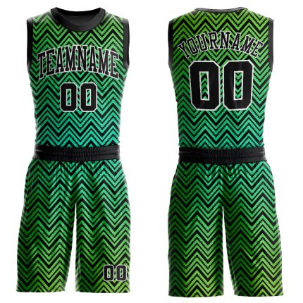 Custom Basketball Jersey Sublimation Neon Green Black-White Round Neck with Personalized Name and Number Personalized Neon