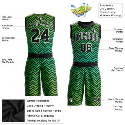 Custom Basketball Jersey Sublimation Neon Green Black-White Round Neck with Personalized Name and Number Personalized Neon