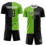 Custom Soccer Jersey with Neon Green Black White Design, Personalized Name and Number, Sublimation Split Fashion Uniform