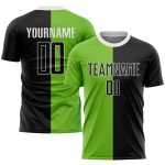 Custom Soccer Jersey with Neon Green Black White Design, Personalized Name and Number, Sublimation Split Fashion Uniform