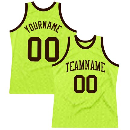 Custom Authentic Basketball Jersey - Personalized Neon Green Brown Retro Design with Team Name & Number Personalized Neon