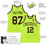 Custom Authentic Basketball Jersey - Personalized Neon Green Brown Retro Design with Team Name & Number Personalized Neon