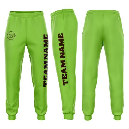 Custom Team Neon Green Brown Fleece Jogger Sweatpants with Personalized Name and Number Personalized Neon Green Brown Fleece