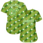 Custom St. Patricks Day Baseball Jersey with Personalized Neon Green and Brown-Gold 3D Pattern, Team Name and Number Personalized