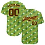 Custom St. Patricks Day Baseball Jersey with Personalized Neon Green and Brown-Gold 3D Pattern, Team Name and Number Personalized