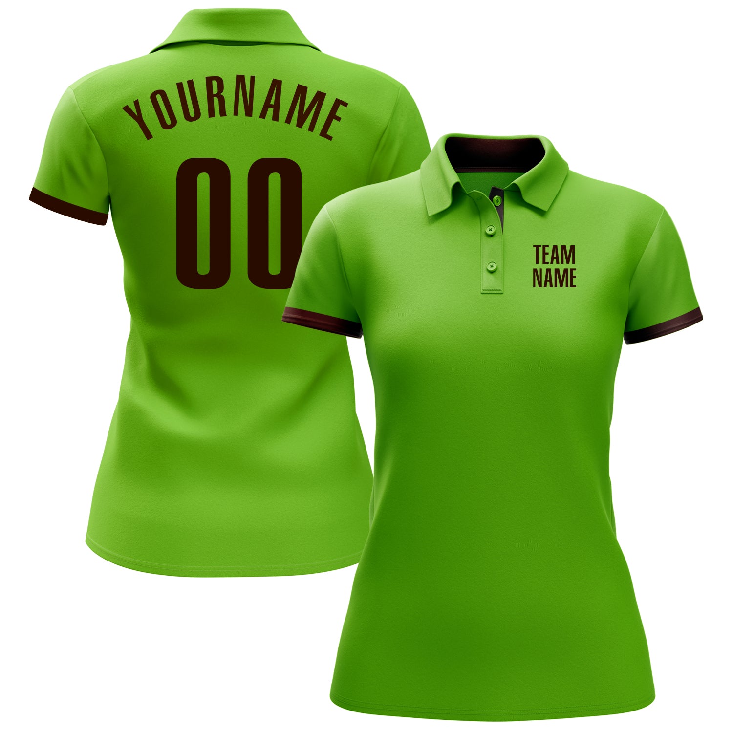 Personalized Neon Green Brown Performance Golf Polo Shirt Team Custom Name and Number Custom Name Number Performance Golf Polo Shirt - Personalized Neon Green Brown Personalized Neon Green Brown Performance - Image 2