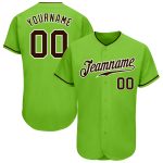 Custom Team Baseball Jersey with Personalized Name and Number - Authentic Neon Green Brown-White Design Personalized Neon