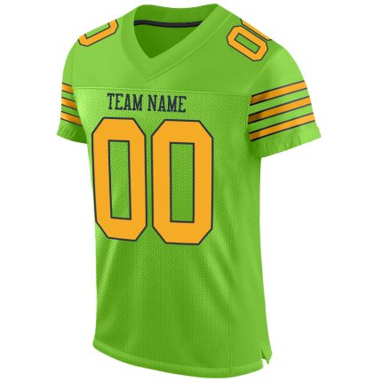Personalized Neon Green Gold Navy Football Jersey - Authentic Mesh Design Personalized Neon Green Gold-Navy Mesh Authentic