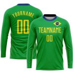 Custom Brazilian Flag Soccer Jersey Personalized Neon Green Gold-Royal Uniform with Name and Number Personalized Neon Green