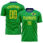 Custom Brazilian Flag Soccer Jersey Personalized Neon Green Gold-Royal Uniform with Name and Number Personalized Neon Green