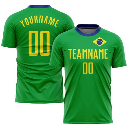 Custom Brazilian Flag Soccer Jersey Personalized Neon Green Gold-Royal Uniform with Name and Number Personalized Neon Green