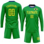 Custom Brazilian Flag Soccer Jersey Personalized Neon Green Gold-Royal Uniform with Name and Number Personalized Neon Green