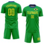 Custom Brazilian Flag Soccer Jersey Personalized Neon Green Gold-Royal Uniform with Name and Number Personalized Neon Green