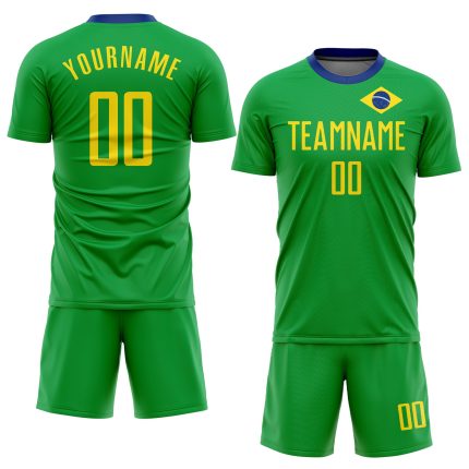 Custom Brazilian Flag Soccer Jersey Personalized Neon Green Gold-Royal Uniform with Name and Number Personalized Neon Green