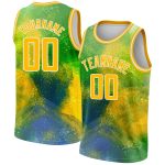 Custom Name Number Basketball Jersey - Personalized 3D Pattern Design Neon Green Gold White Abstract Psychedelic Style Personalized