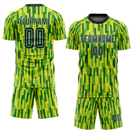 Custom Name and Number Sublimation Soccer Jersey - Personalized Neon Green and Green-Gold Team Uniform Personalized Neon