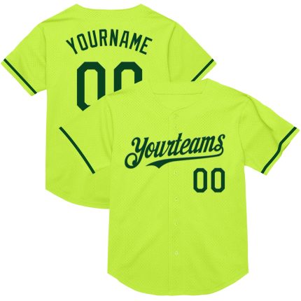 Custom Name and Number Neon Green Mesh Baseball Jersey - Authentic Throwback Team Style Personalized Neon Green Green Mesh