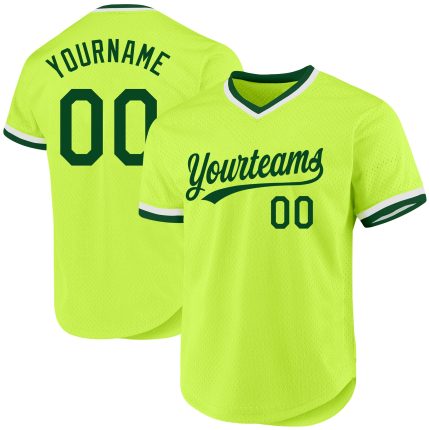 Custom Name & Number Personalized Neon Green Throwback Baseball Jersey - Authentic Team Apparel Personalized Neon Green Green-White