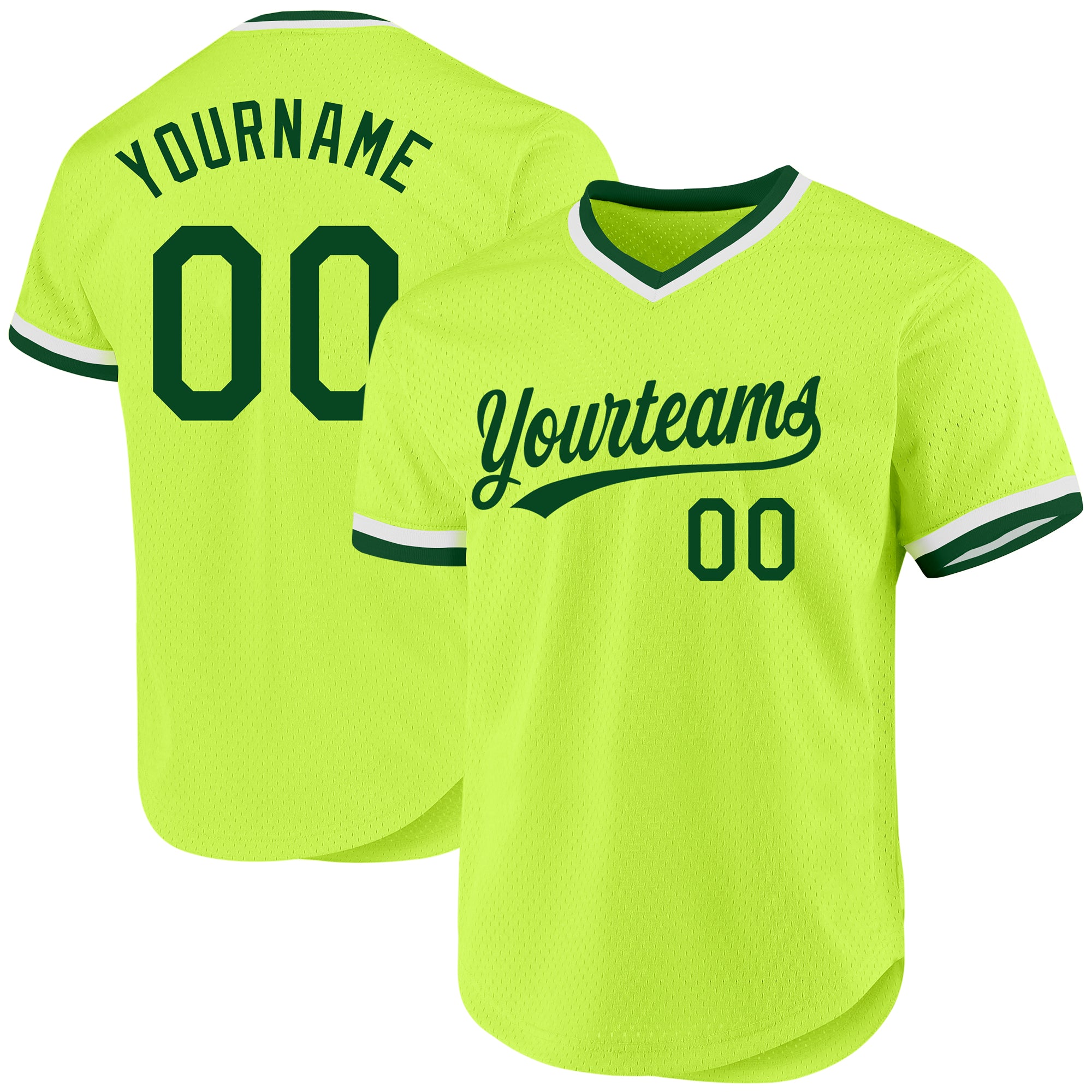 Custom Name & Number Personalized Neon Green Throwback Baseball Jersey - Authentic Team Apparel Personalized Neon Green Green-White