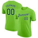 Custom Team Name Number Neon Green Performance T-Shirt - Personalized Green-White Sports Tee Personalized Neon Green Green-White