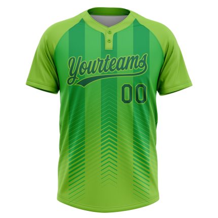 Custom Name and Number Softball Jersey Unisex 3D Pattern in Neon Green Kelly Green Two-Button Design Personalized Neon Green