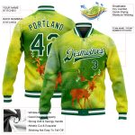 Custom Name Number Christmas 3D Bomber Varsity Letterman Jacket in Neon Green and Gold for Team - Personalized Gift Personalized