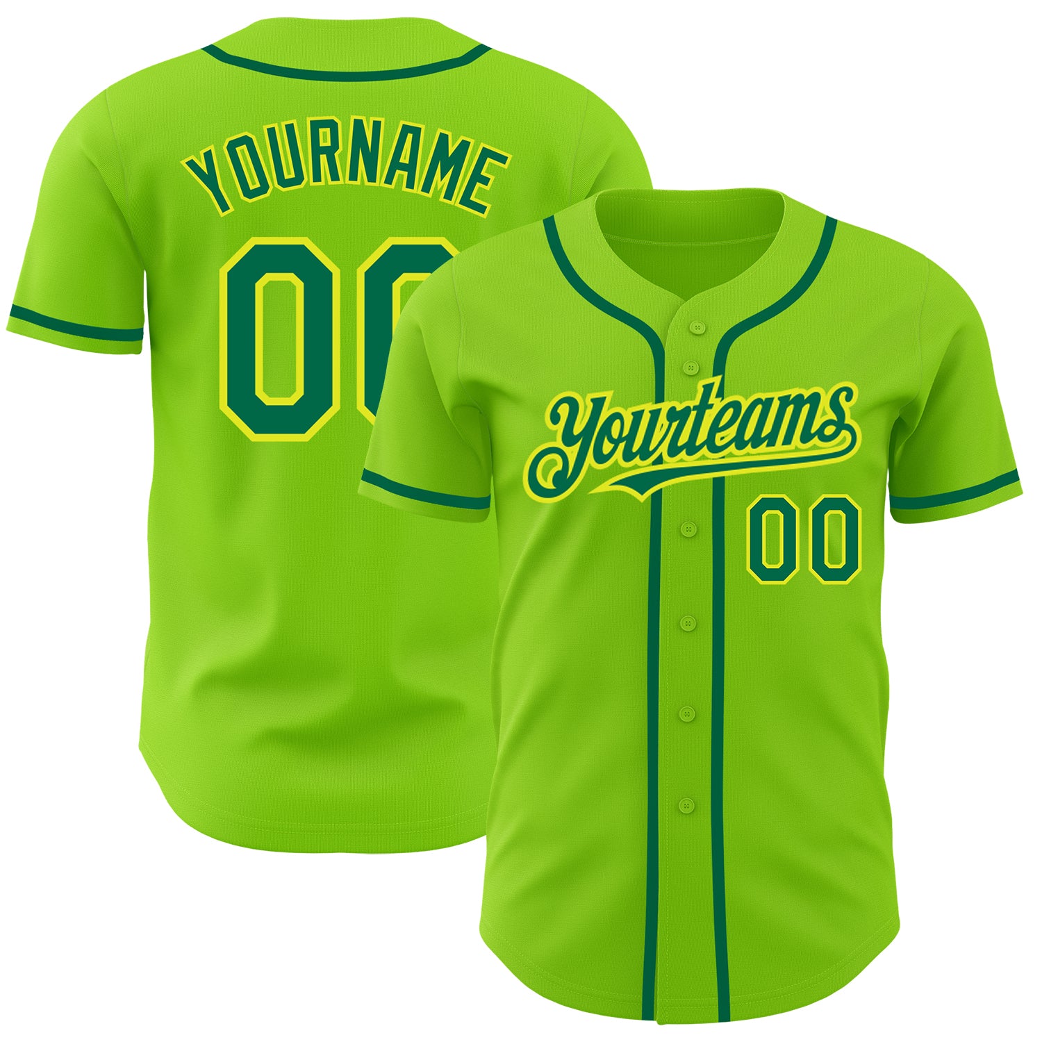 Custom Neon Green Baseball Jersey with Team Name & Number - Authentic Kelly Green & Neon Yellow Personalized Neon Green Kelly