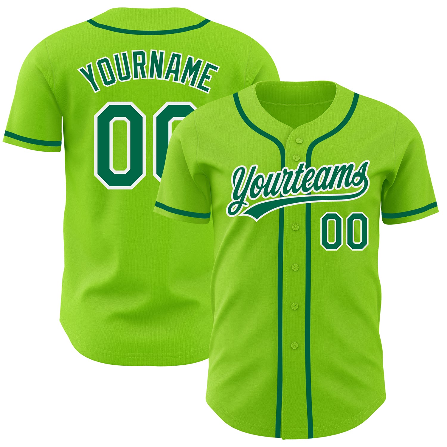 Custom Name and Number Baseball Jersey - Authentic Neon Green Kelly Green-White Design Personalized Neon Green Kelly Green-White