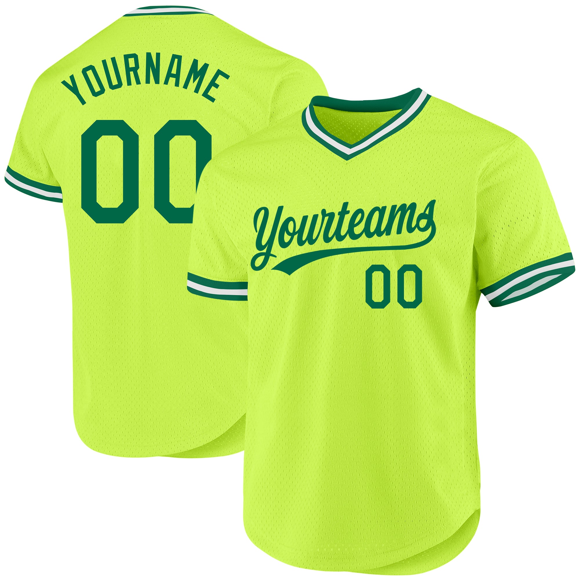 Personalized Kelly Green and White Neon Baseball Jersey Custom Name and Number - Authentic Throwback Team Apparel Personalized