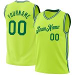 Personalized Neon Green Basketball Jersey - Authentic Throwback in Kelly Green and White Personalized Neon Green Kelly Green-White