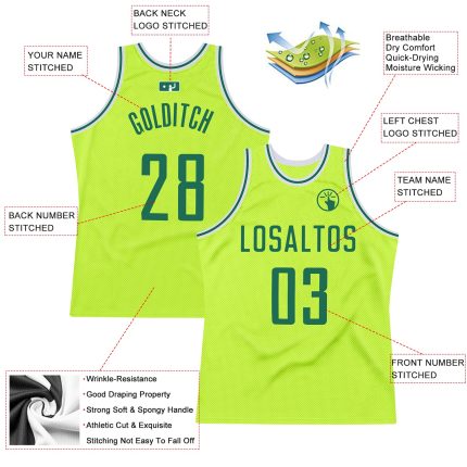 Custom Authentic Throwback Basketball Jersey - Personalized Neon Green & Kelly Green, Custom Name & Number Personalized Neon