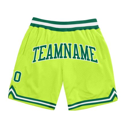 Personalized Neon Green Kelly Green White Throwback Basketball Shorts Personalized Neon Green Kelly Green-White Authentic
