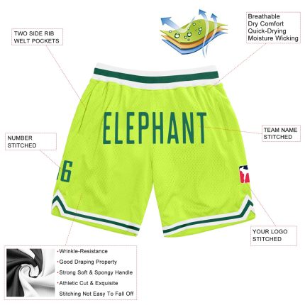 Custom Neon Green Basketball Shorts with Kelly Green and White - Personalize Name & Number, Authentic Throwback Style Personalized