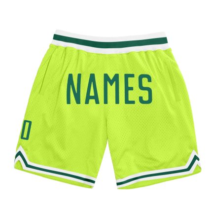 Custom Neon Green Basketball Shorts with Kelly Green and White - Personalize Name & Number, Authentic Throwback Style Personalized