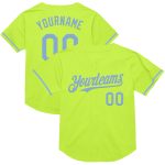 Custom Name and Number Baseball Jersey - Personalized Neon Green Light Blue Mesh Authentic Throwback Design Personalized