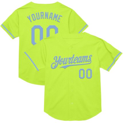 Custom Name and Number Baseball Jersey - Personalized Neon Green Light Blue Mesh Authentic Throwback Design Personalized