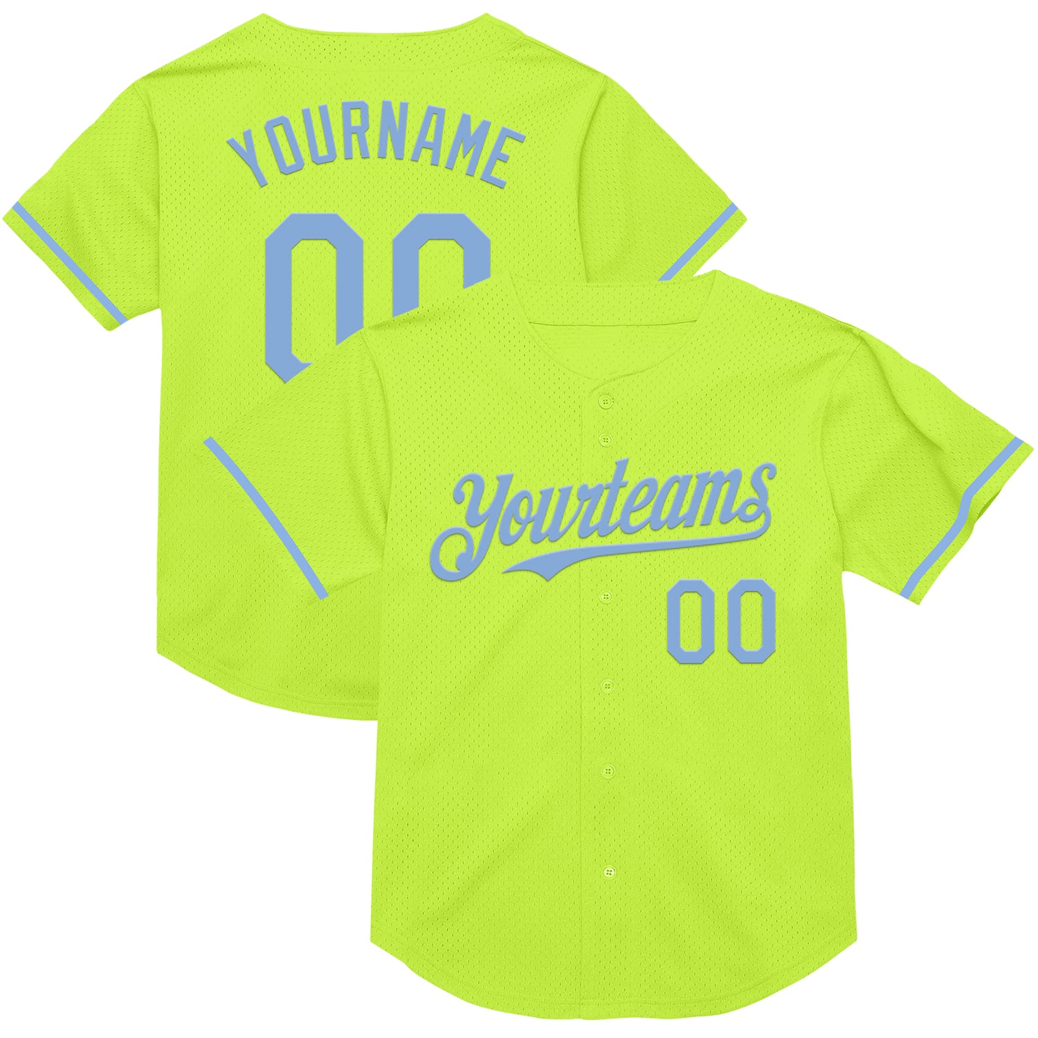 Custom Name and Number Baseball Jersey - Personalized Neon Green Light Blue Mesh Authentic Throwback Design Personalized