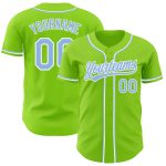 Custom Name Number Authentic Baseball Jersey in Neon Green Light Blue-White Personalized Neon Green Light Blue-White Authentic