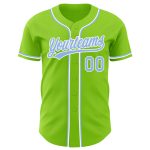 Custom Name Number Authentic Baseball Jersey in Neon Green Light Blue-White Personalized Neon Green Light Blue-White Authentic